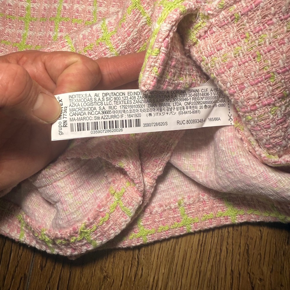 ZARA Tweed Pink Green Plaid‎ Mini Skort Skirt Womens S Barbiecore  preppy shorts - Picture 9 of 11